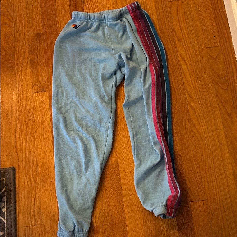 Aviator Nation Light Blue Joggers with Multicolor Stripes